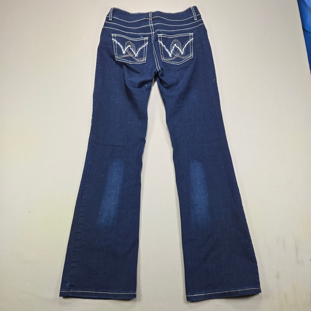 Wrangler Jeans Bootcut Dark Wash Contrast Stitch Embroidered Blue Women 3/4 x 32 - Picture 2 of 12